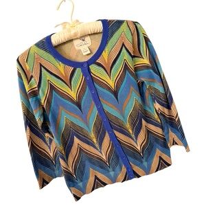 Tabitha Y2K 2000s Chevron Cotton Cardigan Blue M
